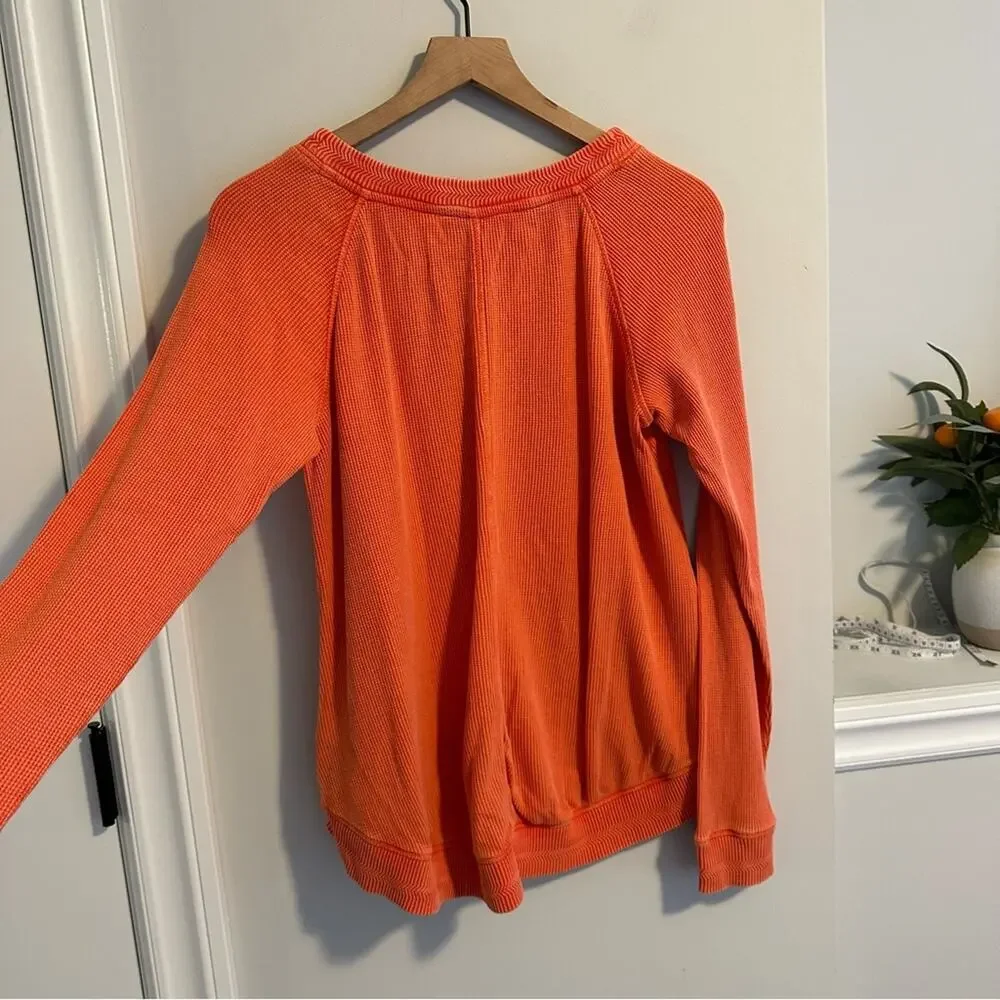 Soft Surroundings Pink Coral Textured Space Dye Cotton Waffle Long Sleeve Medium